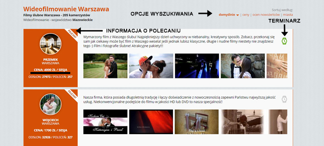 opisane funkcje serwisu na podstawie bazy kamerzystów z Warszawy