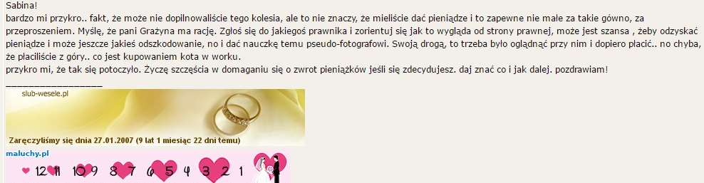 Wpis na forum - problemy z kamerzystą ślubnym